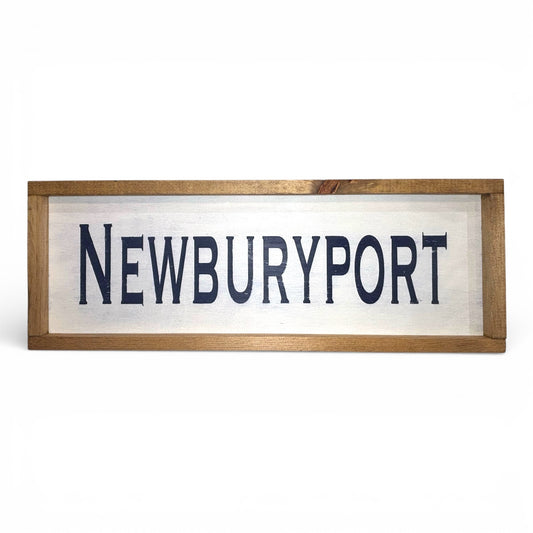 Odd Cod Studio Newburyport hand-painted wooden sign, navy text on white background