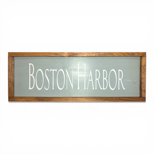 Boston Harbor Hand-Painted Wooden Sign | Coastal Artisan Decor