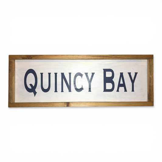 Quincy Bay Hand-Painted Wooden Sign | Coastal Artisan Decor