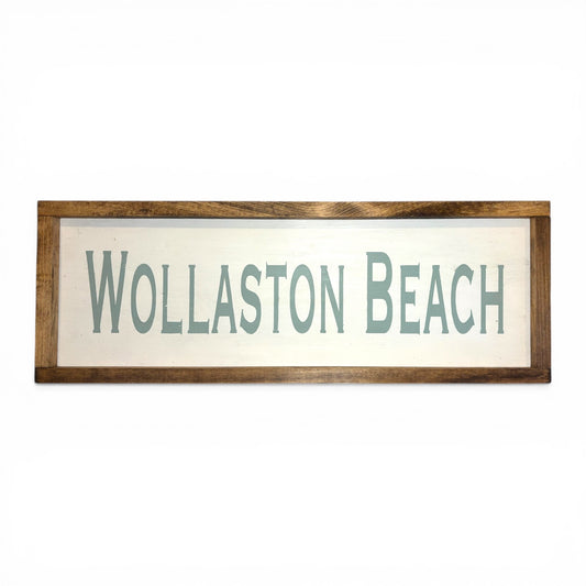 Wollaston Beach Hand-Painted Wooden Sign | Coastal Artisan Decor