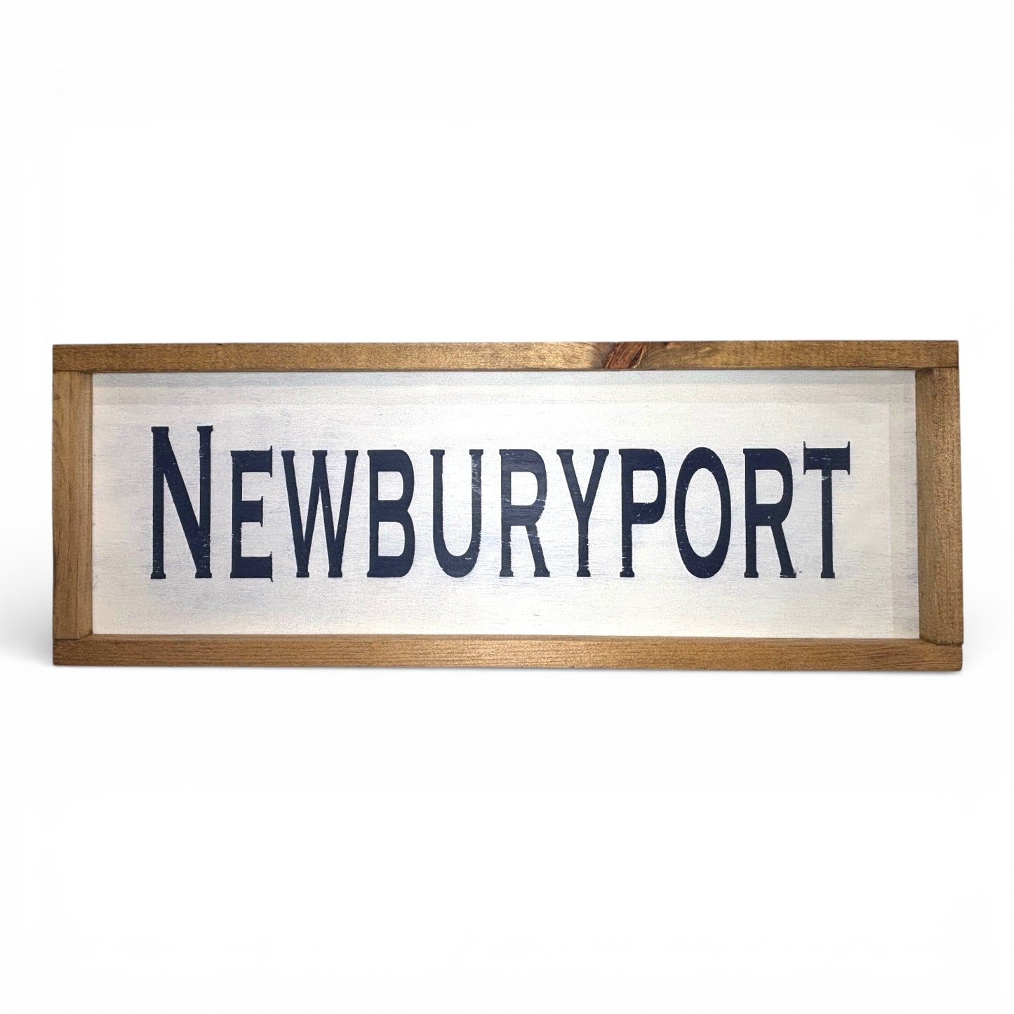 Odd Cod Studio Newburyport hand-painted wooden sign, navy text on white background