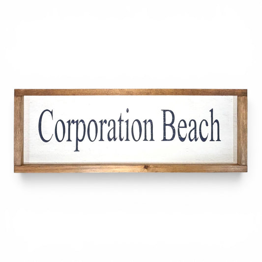 Corporation Beach Hand-Painted Wooden Sign | Coastal Artisan Decor