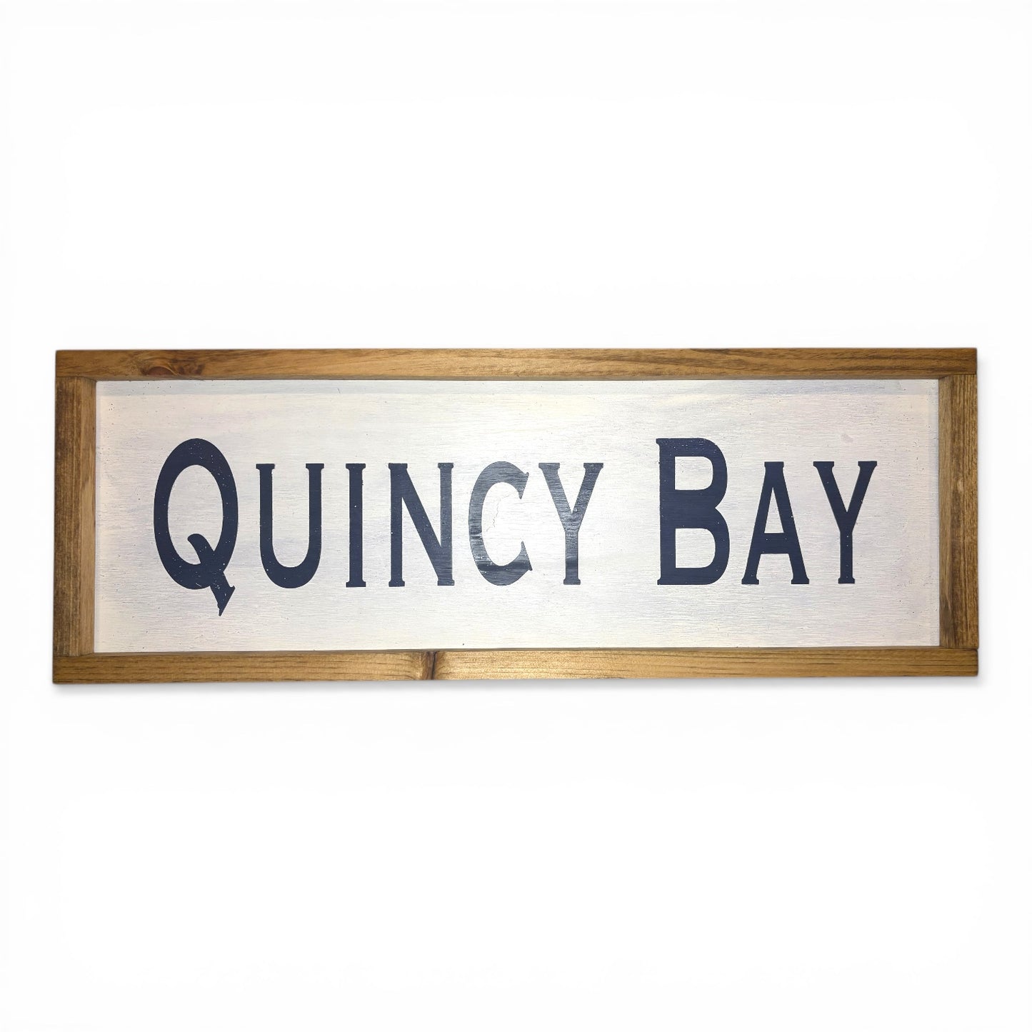 Quincy Bay Hand-Painted Wooden Sign | Coastal Artisan Decor