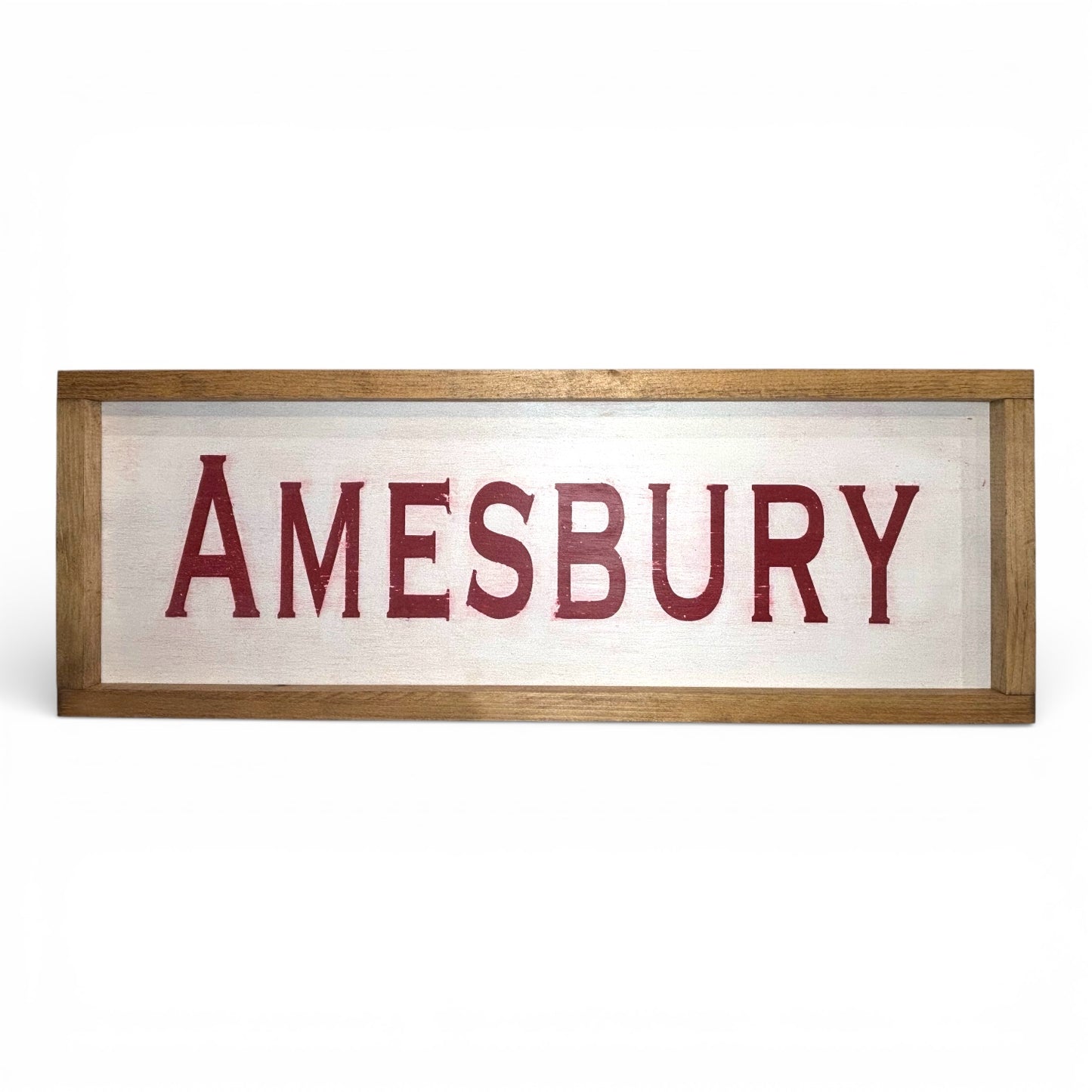 Odd Cod Amesbury hand-painted wooden sign, red text on white background